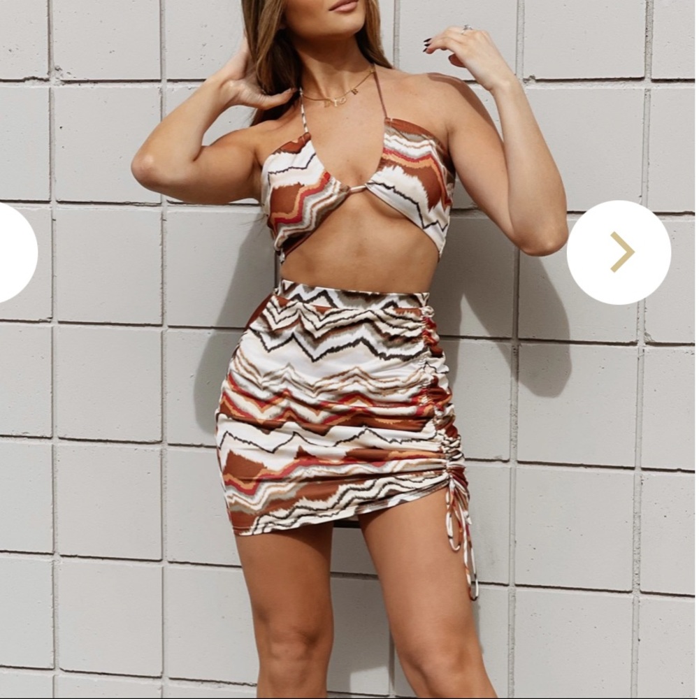 Ruby & Jenna AQUA halter top & ruched detail mini skirt set